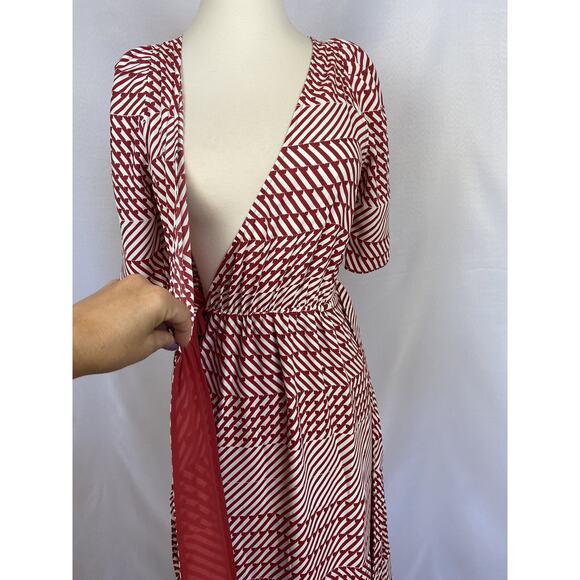 Joie Size 2 Cata Red Striped Midi Wrap Dress Art Deco Boho Festival - Picture 4 of 5